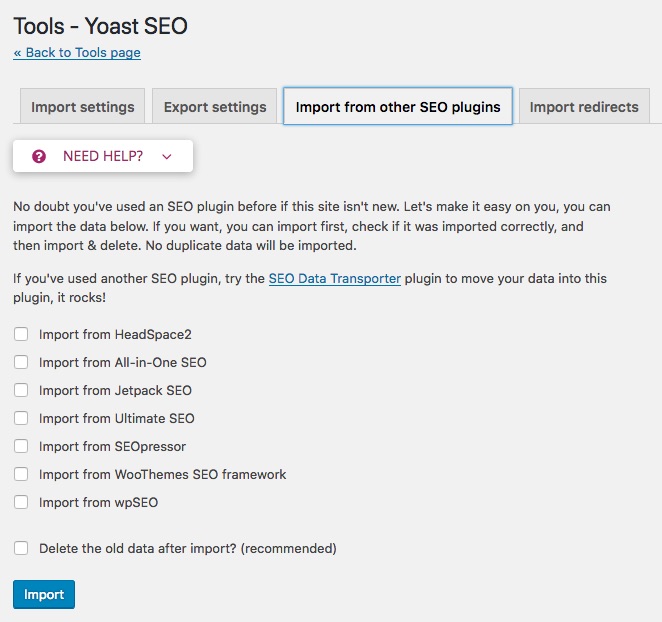 yoast seo all in one seo pack import