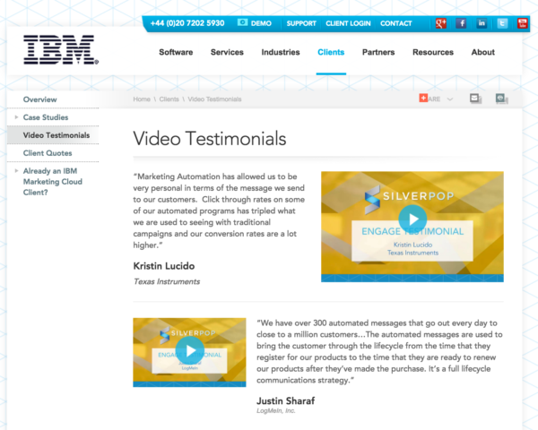 Video testimonials at Silverpop.com