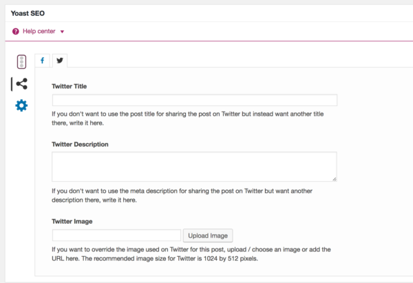 Twitter Card settings in Yoast SEO