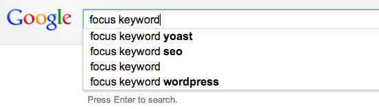 Les résultats suggérés pour le mot clé Focus dans Google Suggest