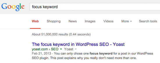 a search for "focus keyword" in Google