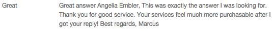 Customer's description of the great rating