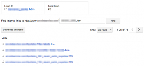 Google Webmaster Tools: Links to a specific page