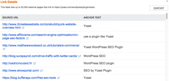 Bing Webmaster Tools: Link details
