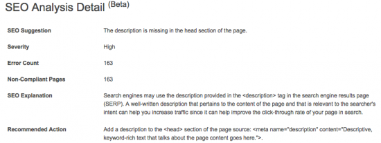 Bing Webmaster Tools: SEO Analysis Detail