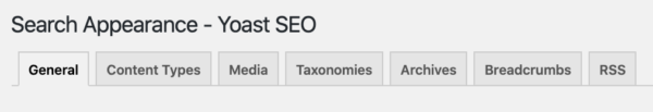 A screenshot of the General tab of the search appearance settings in Yoast SEO