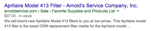 Product Page SEO: Arnoldservice.com in Google
