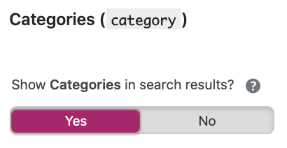 A screenshot of the Categories toggle that allows users to determine if categories get shown in the search results.
