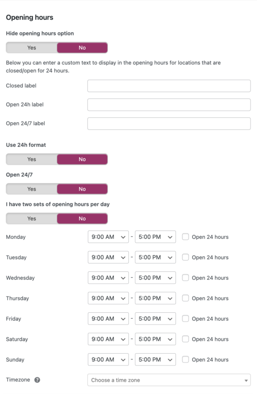 Opening hours tab for single locations in Local SEO for WordPress