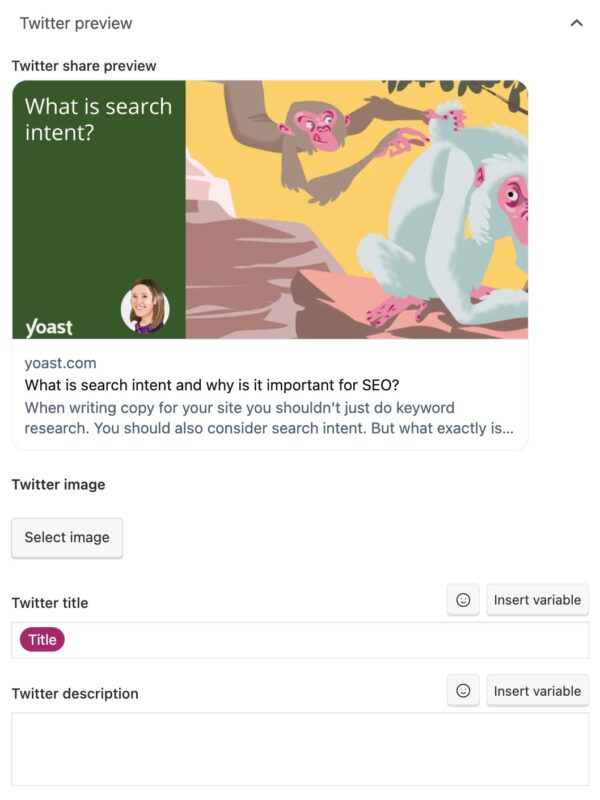 Screenshot showing the Twitter preview in Yoast SEO