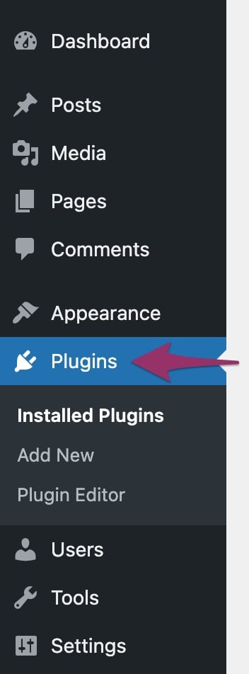Plugins menu item WordPress
