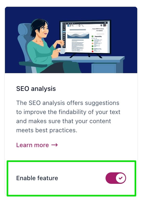 Screenshot showing the toggle to enable of disable the SEO analysis in Yoast SEO