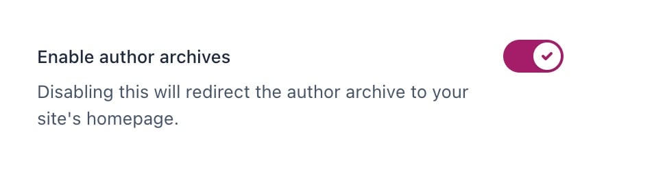 Screenshot showing the toggle to enable or disable author archives in Yoast SEO