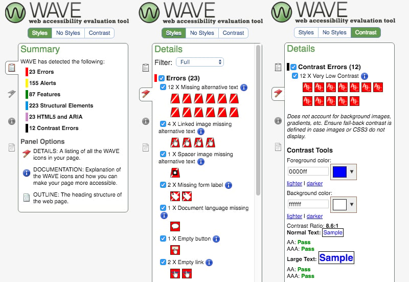 WAVE accessibility test - chrome extension
