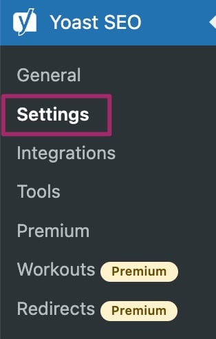 Screenshot of the settings menu item in Yoast SEO