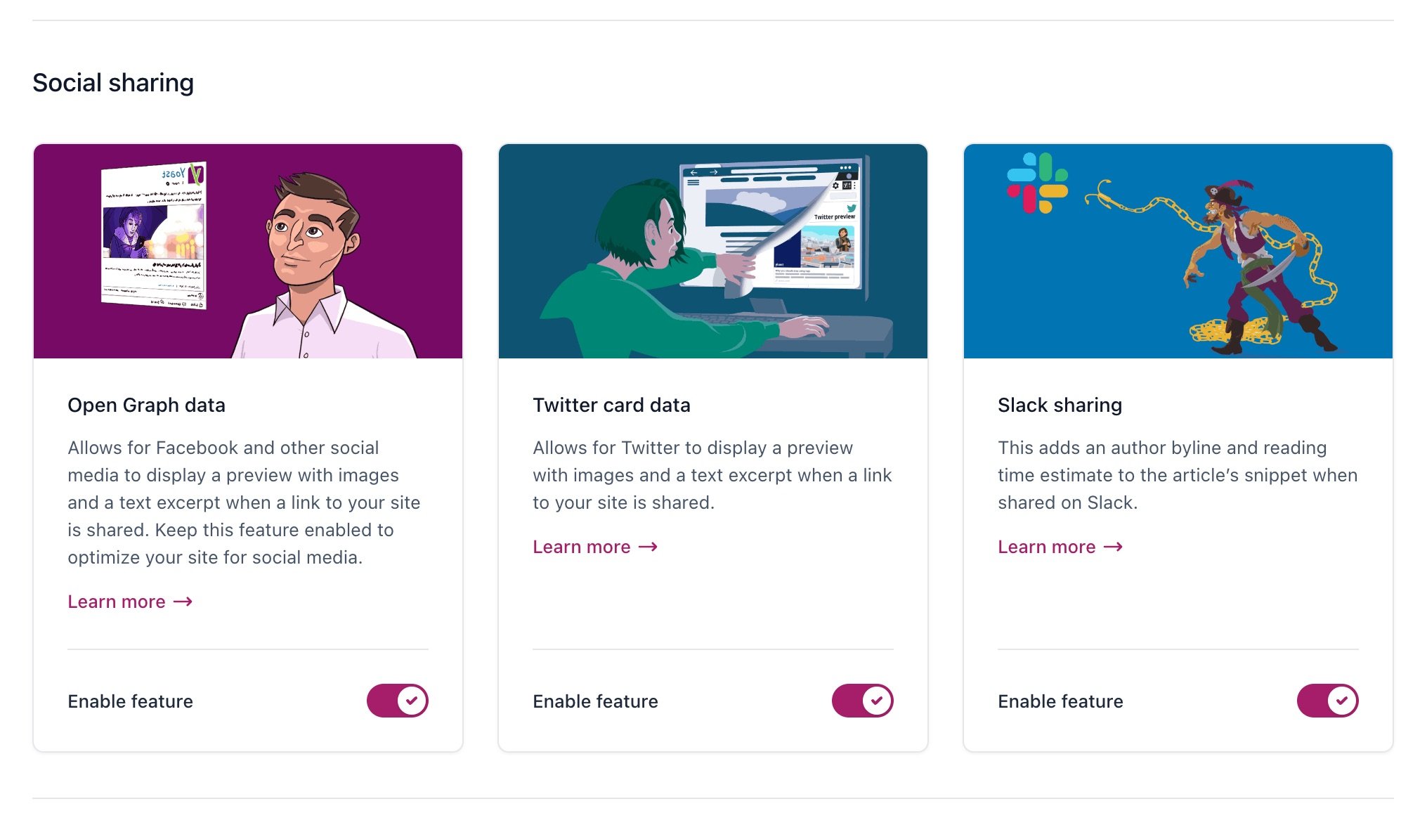 Screenshot of the "Social sharing" heading in the "Site features" settings in Yoast SEO.