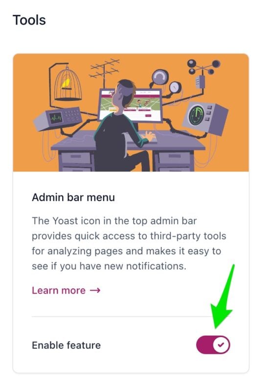 Screenshot of the Admin bar menu feature box in the Yoast SEO settings