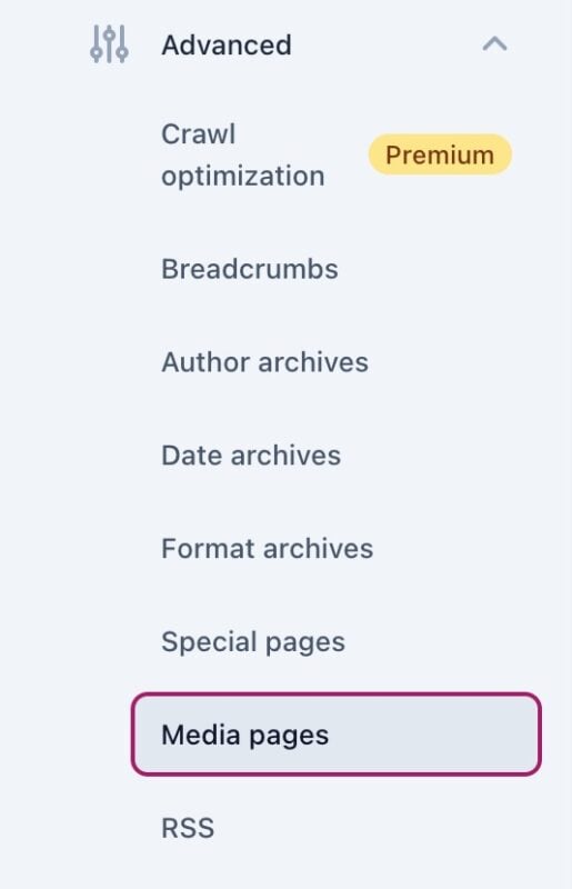 Screenshot showing the media pages settings in Yoast SEO