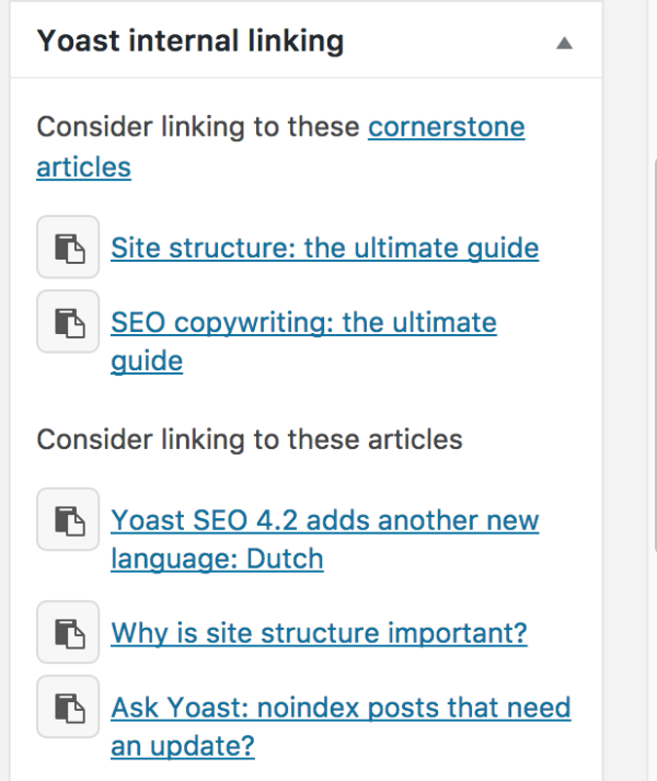 Yoast internal linking