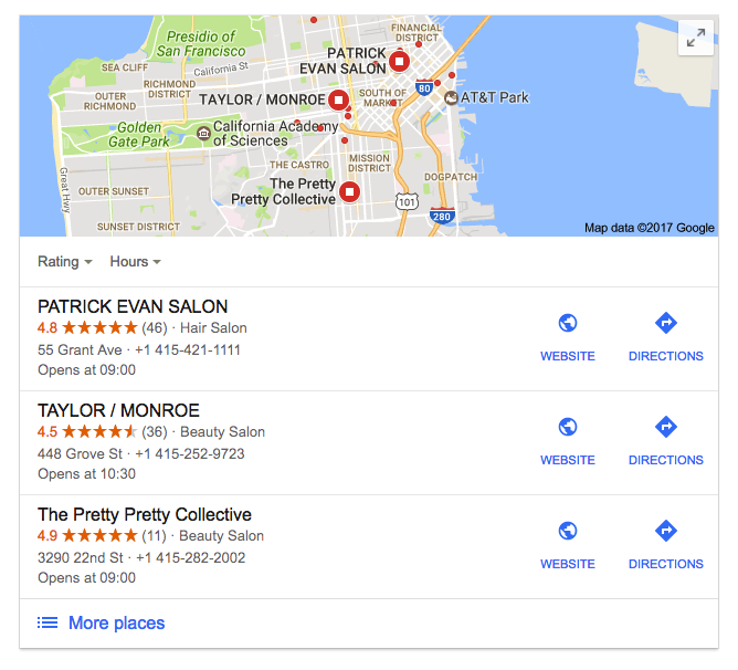 example of a 3-pack local seo
