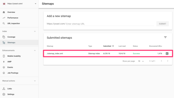 Add sitemap index to Search Console