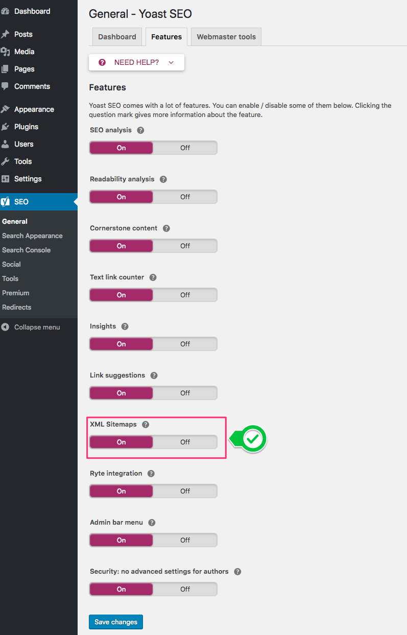 Yoast SEO中的XML站点地图