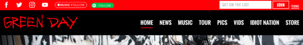 Website menu: greenday.com
