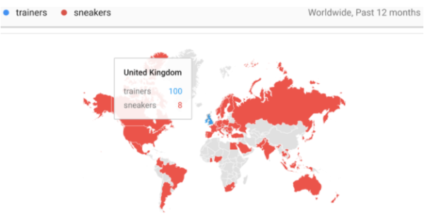 google trends trainers vs sneakers