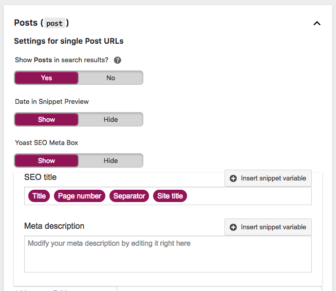 apparence de la recherche - variables d'extrait pour les articles 