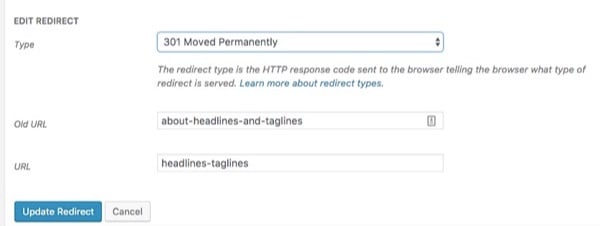 edit redirect redirects manager