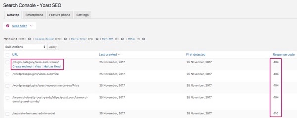 redirects search console yoast seo