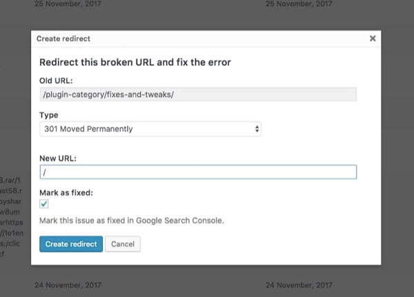 edit redirects search console yoast seo