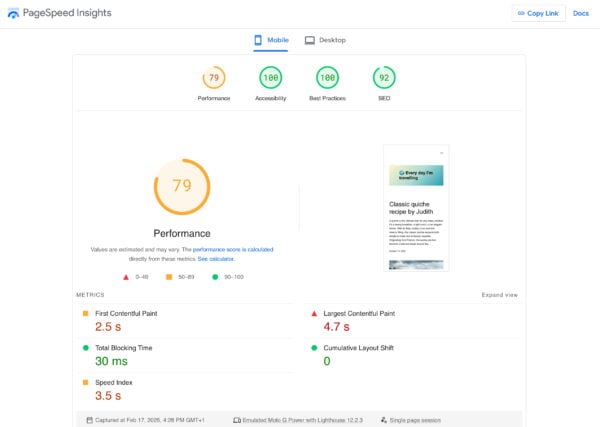 Google's Pagespeed Insights is one of the best tools for a SEO audit