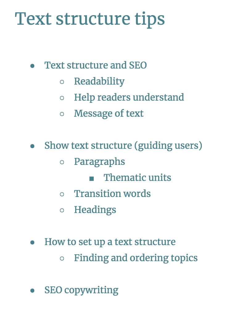setting up a text structure step 2