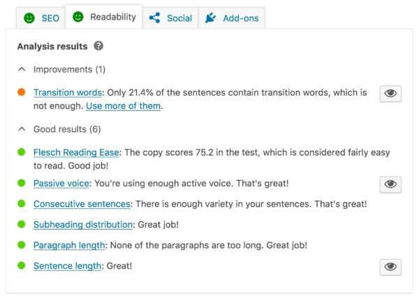 The readability checks in Yoast sEO, a useful content marketing tool