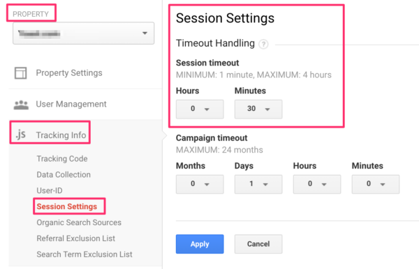 adjusting session timeout in Google Analytics