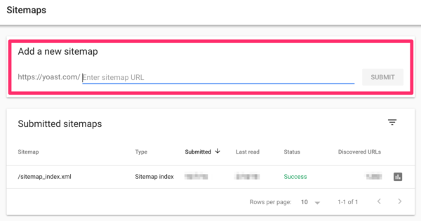 Adding a new sitemap in Google Search Console