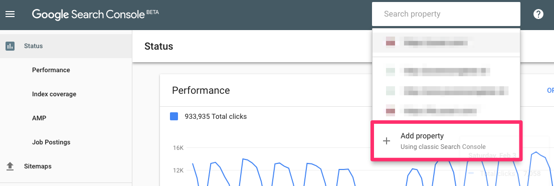 Google search console - add property