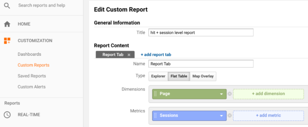 hit + session level report in Google Analytics