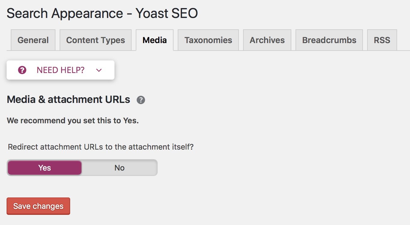 media attachment urls setting in Yoast SEO