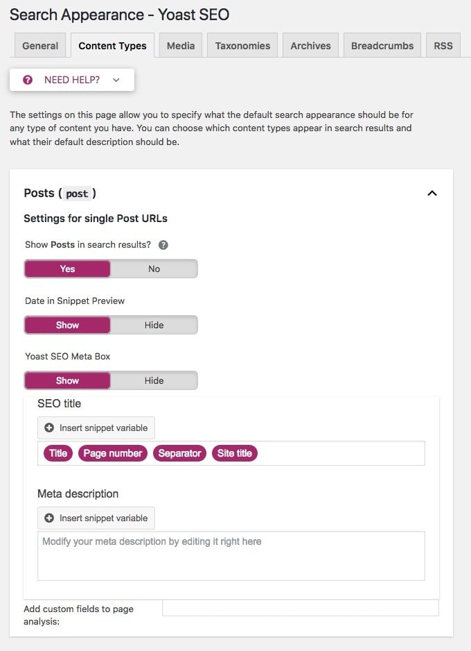 search appearance snippet variables yoast seo 7.7