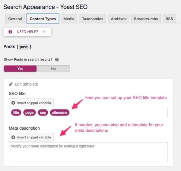 Yoast content types tab