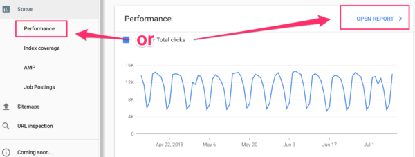 going to performance dashboard in Google Search Console