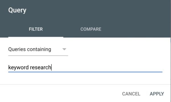 performance filter: keyword research queries