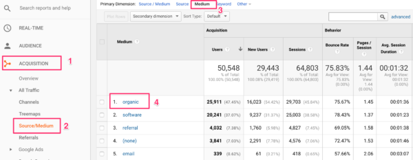 Going to the Medium Organic report in Google Analytics