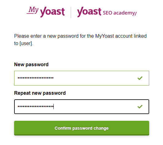 MyYoast password reset screen
