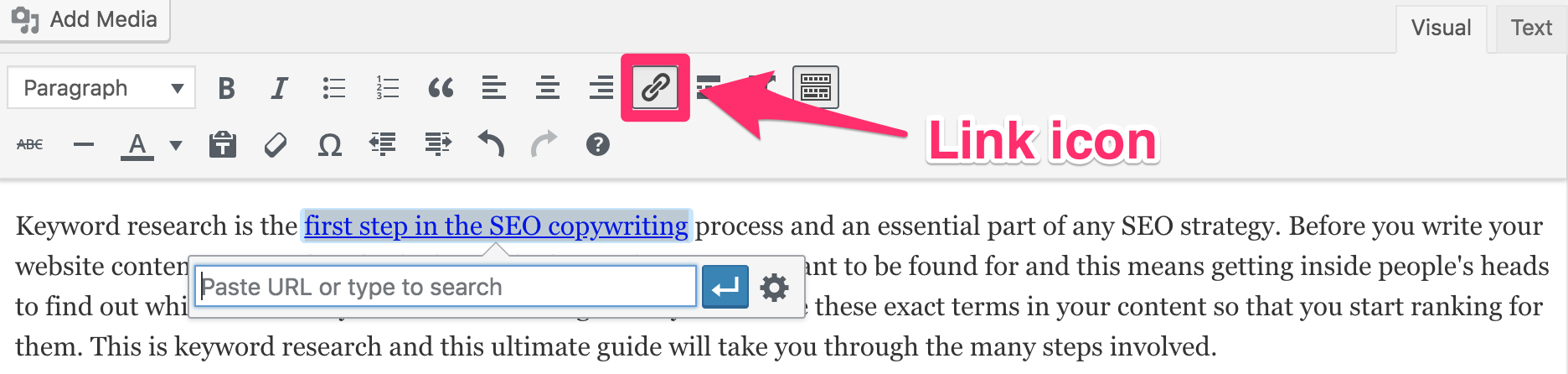 Link icon position in WordPress