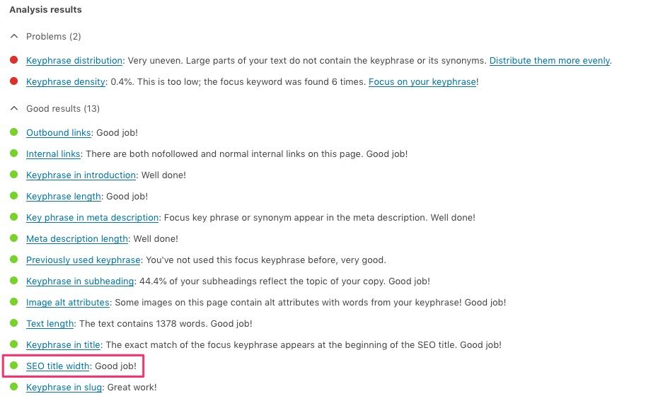 Yoast Seo Essment Le Width Seo Le Width Check