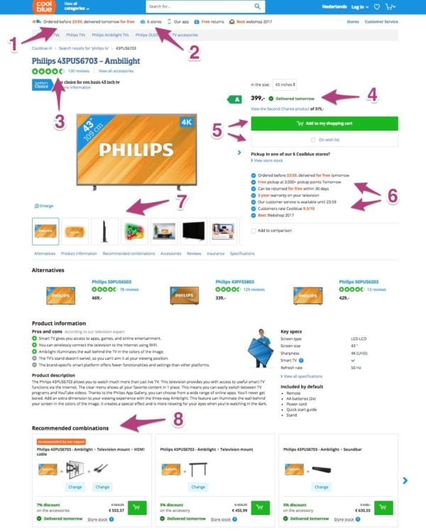 Coolbue Philips TV example product page UX.
