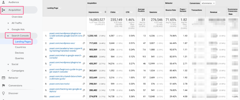Google Search Console data in Google Analytics